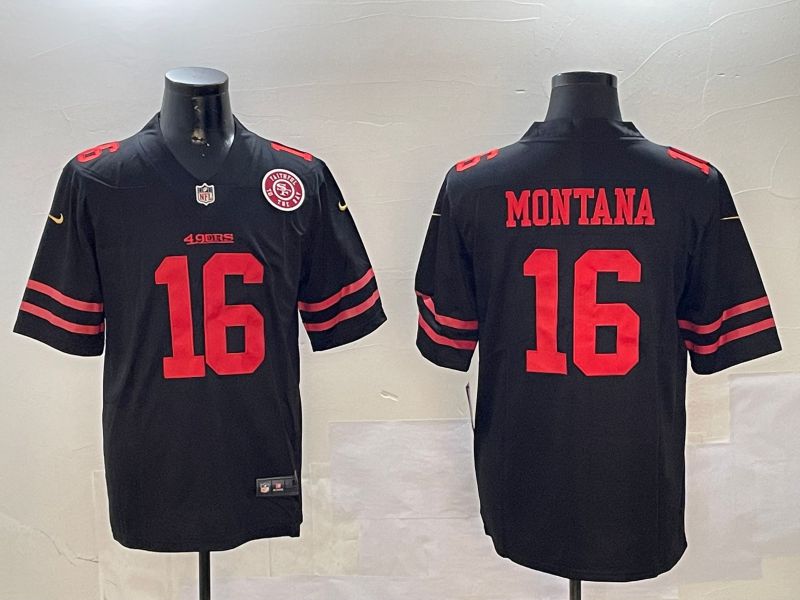 Men San Francisco 49ers #16 Montana Black Second generation 2024 Nike Limited NFL Jersey style 01089